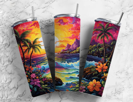 Colorful FLower Sunset 20oz Sublimation Tumbler Designs, Colorful sunset 9.2 x 8.3”  Tumbler Png, Digital Download