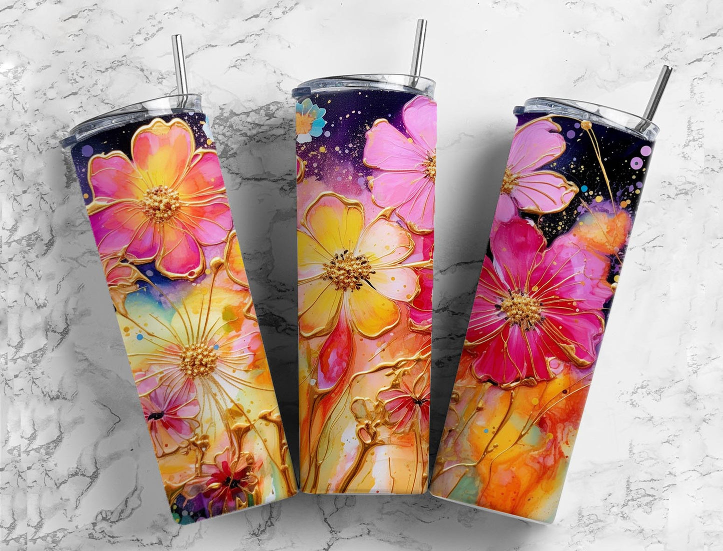 Yellow Paint Flowers 20oz Sublimation Tumbler Designs, Flowers Paint 9.2 x 8.3”  Tumbler Png, Digital Download