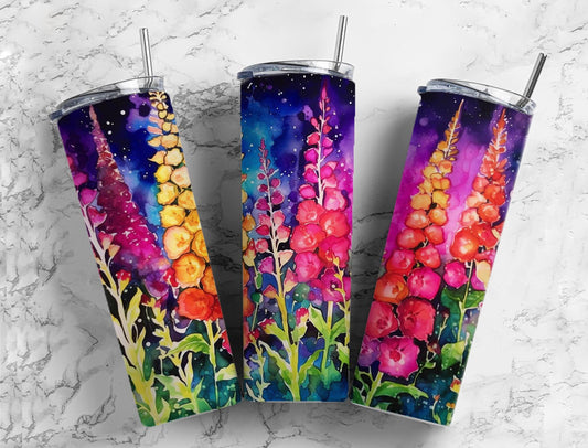 Colorful Hollyhocks  20oz Sublimation Tumbler Designs, Colored Flowers 9.2 x 8.3”  Tumbler Png, Digital Download