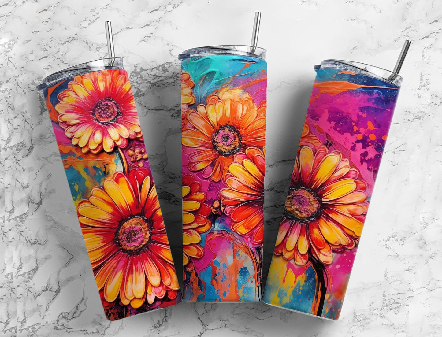 Daisy 20oz Sublimation Tumbler Designs, Painted Daisy 9.2 x 8.3”  Tumbler Png, Digital Download