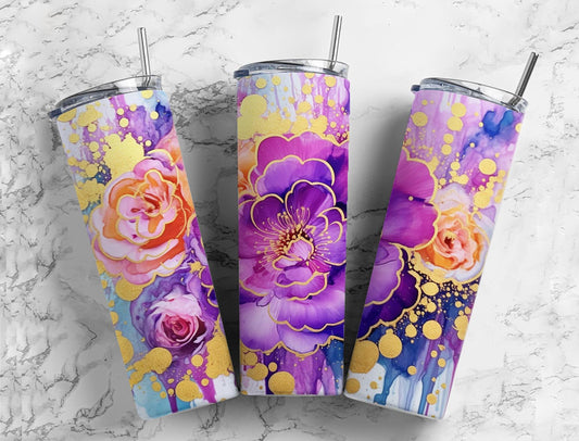 Purple Bloom 20oz Sublimation Tumbler Designs, Purple Flower 9.2 x 8.3”  Tumbler Png, Digital Download