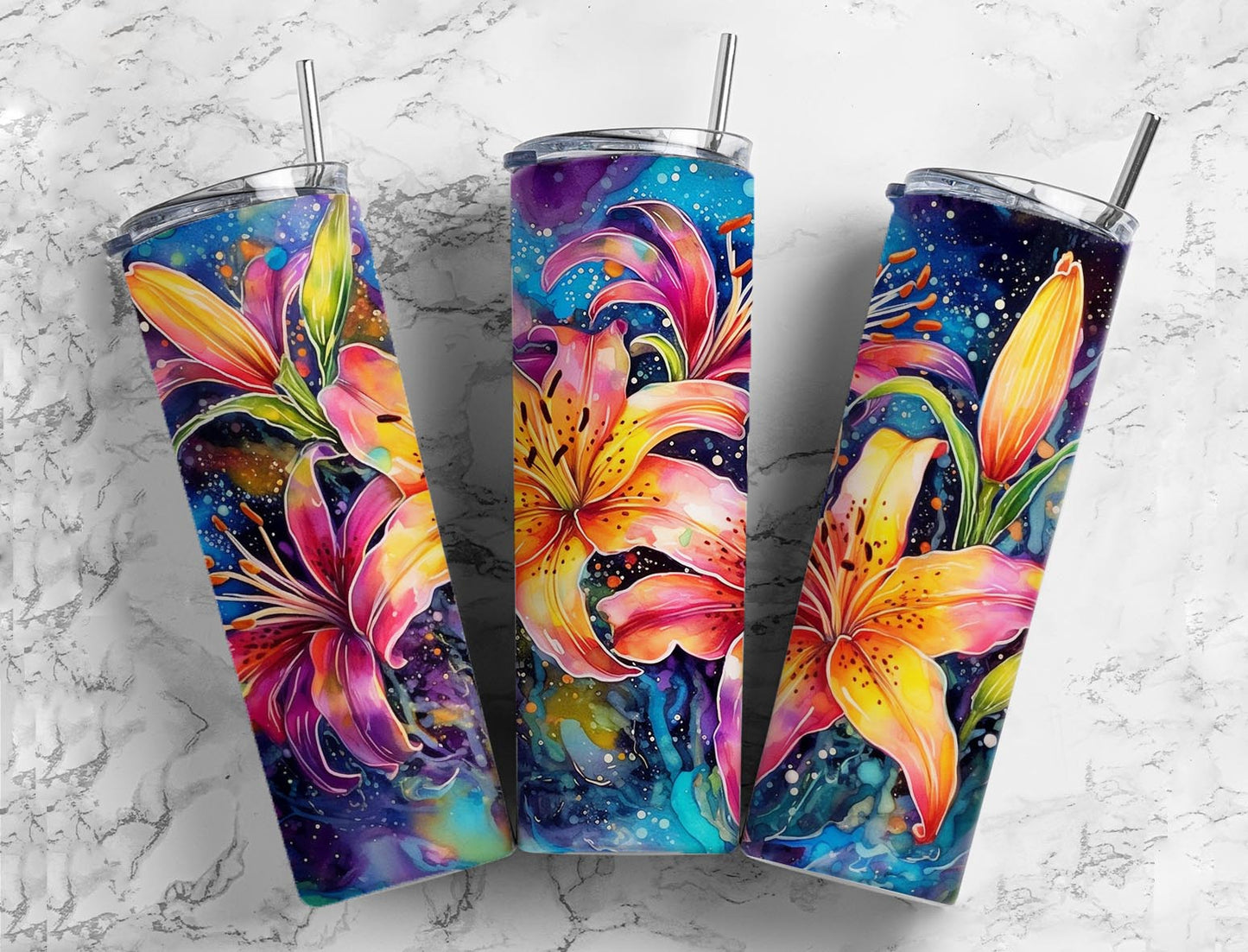 Yellow Painted Lily 20oz Sublimation Tumbler Designs, Lily 9.2 x 8.3”  Tumbler Png, Digital Download