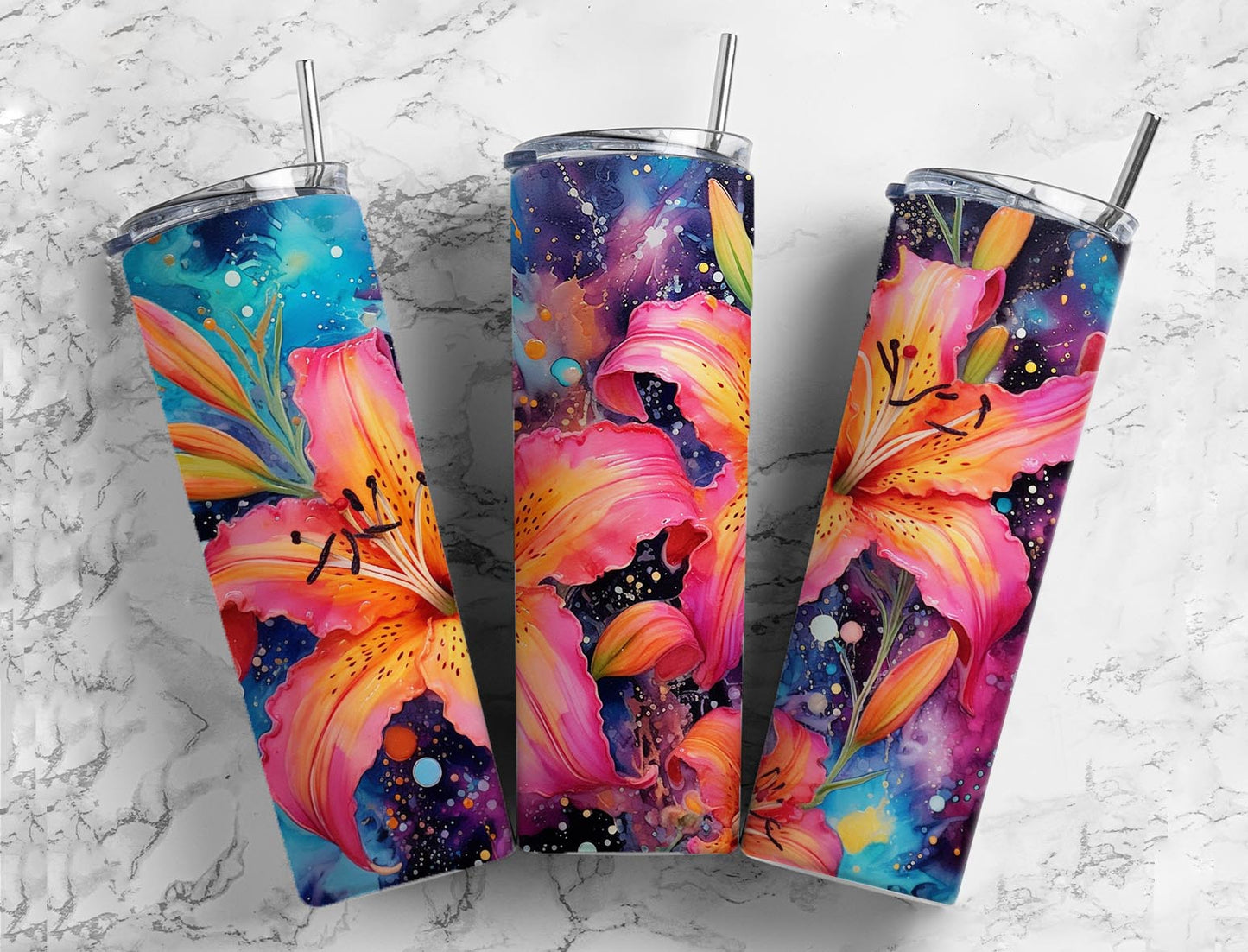 Colorful Painted Flower 20oz Sublimation Tumbler Designs,Painted Flower 9.2 x 8.3”  Tumbler Png, Digital Download