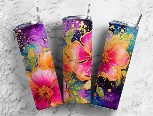 Watercolor Flowers 20oz Sublimation Tumbler Designs, Colorful Flower 9.2 x 8.3”  Tumbler Png, Digital Download