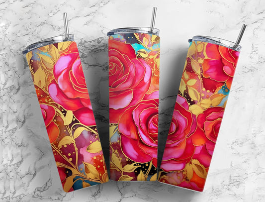 Water Colored Roses 20oz Sublimation Tumbler Designs, Roses 9.2 x 8.3”  Tumbler Png, Digital Download