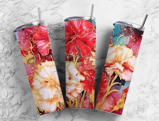 Red White Petaled Flower 20oz Sublimation Tumbler Designs, Petaled Flower 9.2 x 8.3”  Tumbler Png, Digital Download