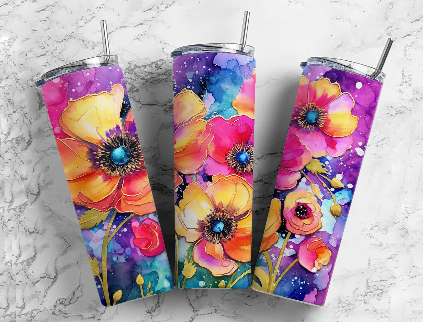 Rainbow Painted Flower 20oz Sublimation Tumbler Designs, Rainbow Flower 9.2 x 8.3”  Tumbler Png, Digital Download