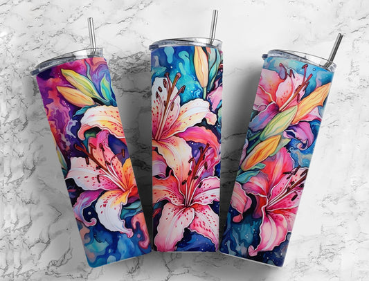 Water Colored Lily 20oz Sublimation Tumbler Designs, Water Colored Flowers 9.2 x 8.3”  Tumbler Png, Digital Download