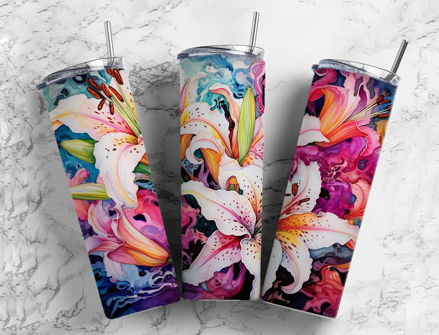 Colored Lily 20oz Sublimation Tumbler Designs, Multicolor Flower 9.2 x 8.3”  Tumbler Png, Digital Download