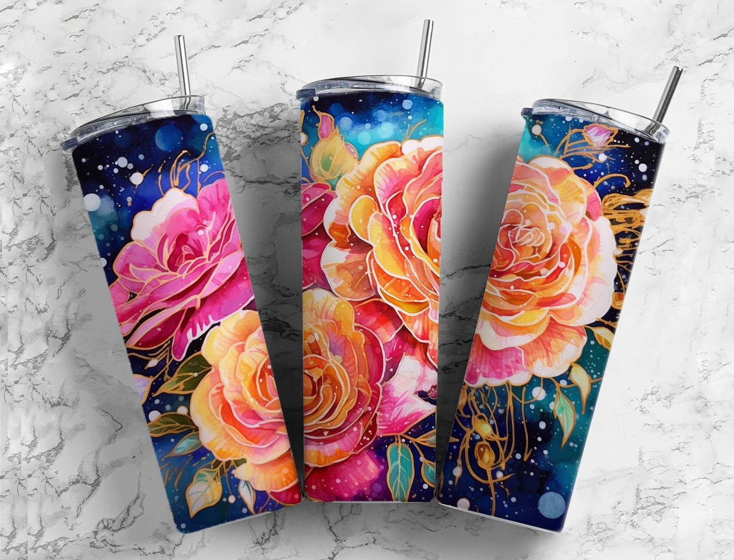 Pink Rose Gold 20oz Sublimation Tumbler Designs, Watermark Flower 9.2 x 8.3”  Tumbler Png, Digital Download