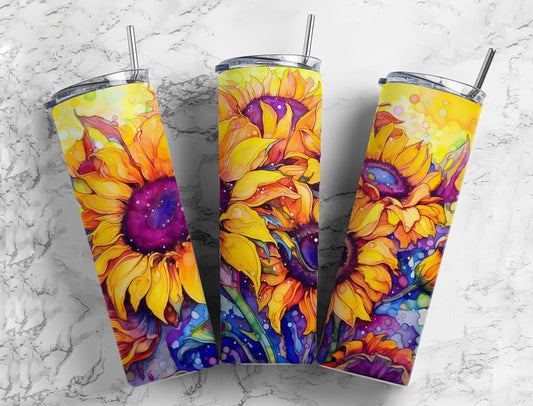 Watercolor Sunflower 20oz Sublimation Tumbler Designs, Painted Sunflower 9.2 x 8.3”  Tumbler Png, Digital Download