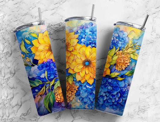 Blue Watercolor Flowers 20oz Sublimation Tumbler Designs, Blue Flowers 9.2 x 8.3”  Tumbler Png, Digital Download