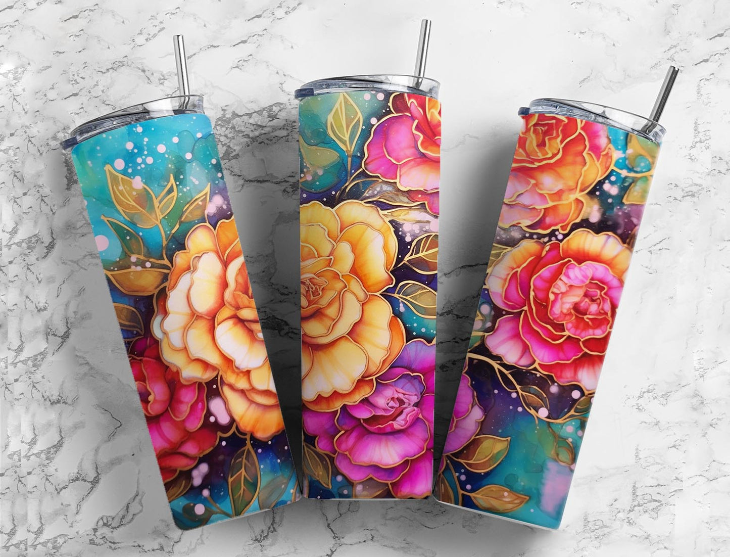 Artistic Flower 20oz Sublimation Tumbler Designs, Flower Paint 9.2 x 8.3”  Tumbler Png, Digital Download