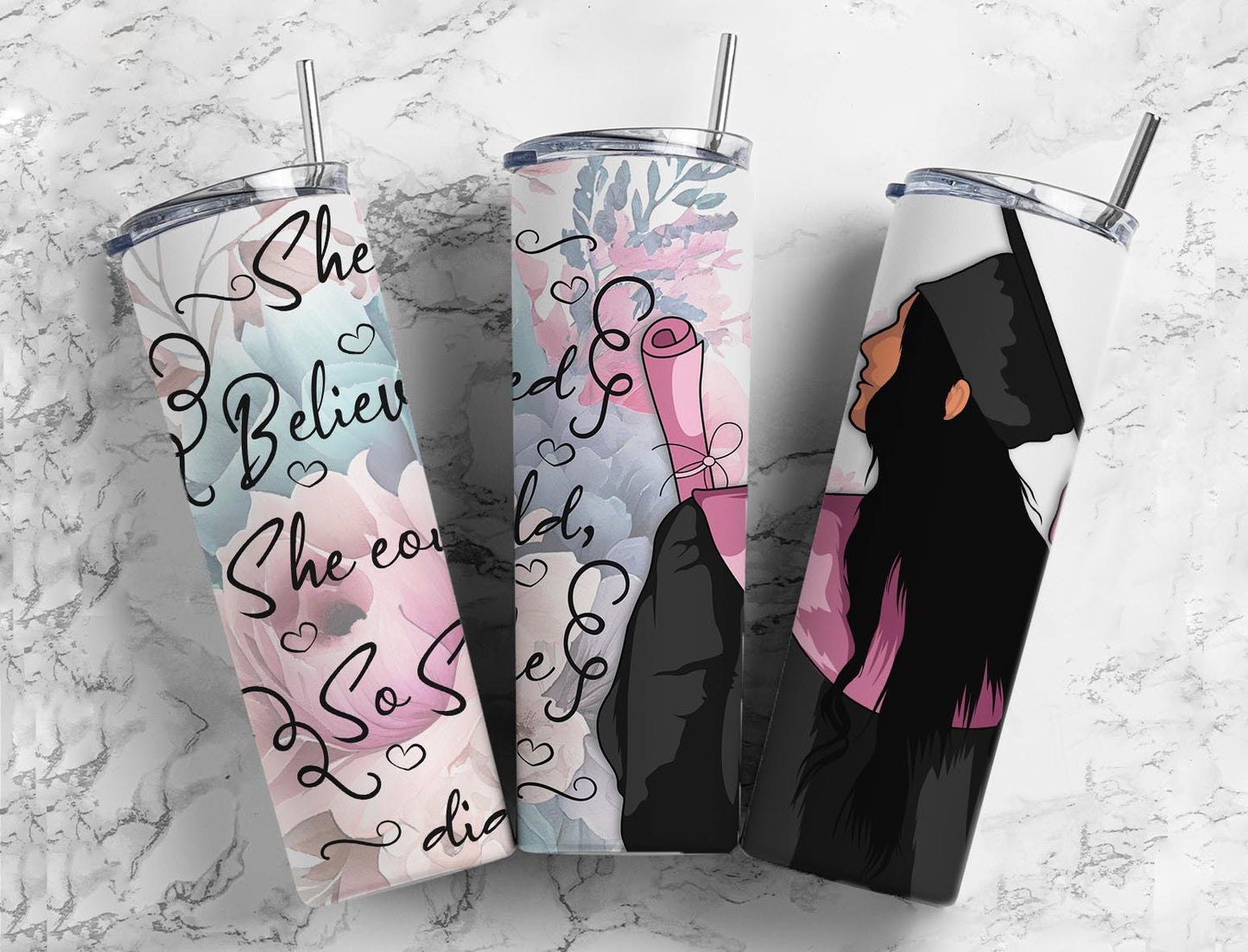 She Believed 20oz Sublimation Tumbler Designs, Senior Flower 9.2 x 8.3”  Tumbler Png, Digital Download