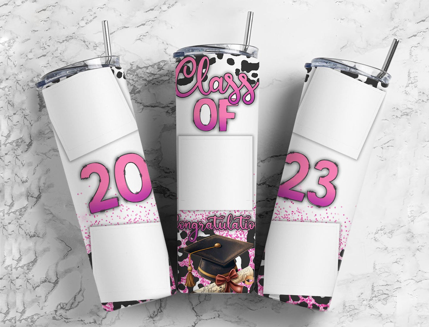 Class of 2023 20oz Sublimation Tumbler Designs, Pink Leopard 9.2 x 8.3”  Tumbler Png, Digital Download