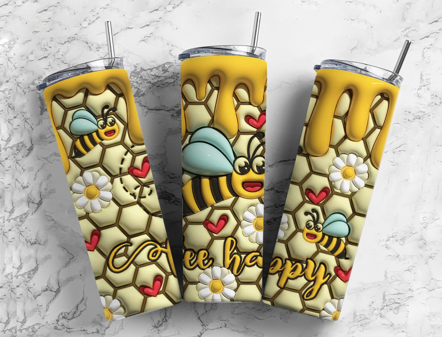 Bee Happy Honey Comb 20oz Sublimation Tumbler Designs, Keyword 9.2 x 8.3”  Tumbler Png, Digital Download