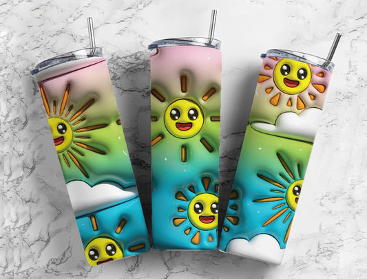 Sunshine Clouds Rainbow 20oz Sublimation Tumbler Designs, 3D Inflated 9.2 x 8.3”  Tumbler Png, Digital Download