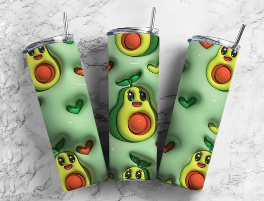 Avocado Hearts 20oz Sublimation Tumbler Designs, 3D Inflated 9.2 x 8.3”  Tumbler Png, Digital Download