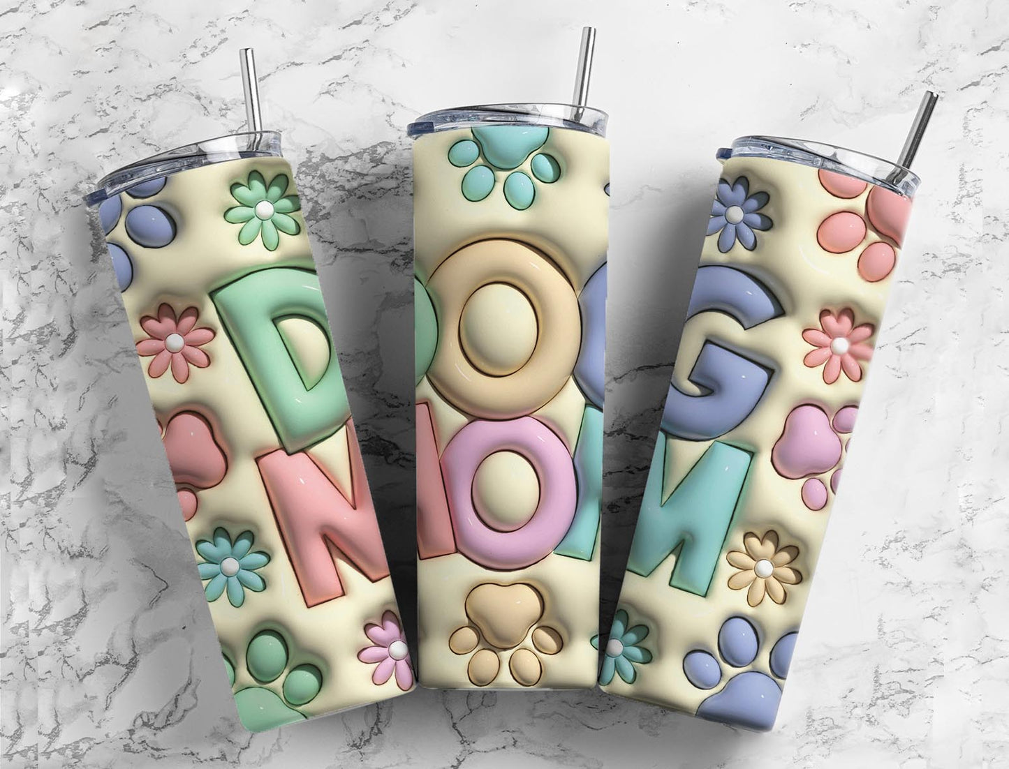 Dog Mom Flower 20oz Sublimation Tumbler Designs, 3D Inflated 9.2 x 8.3”  Tumbler Png, Digital Download