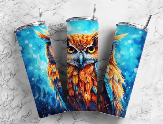 Blue Painted Owl 20oz Sublimation Tumbler Designs, Abstract Owl 9.2 x 8.3”  Tumbler Png, Digital Download