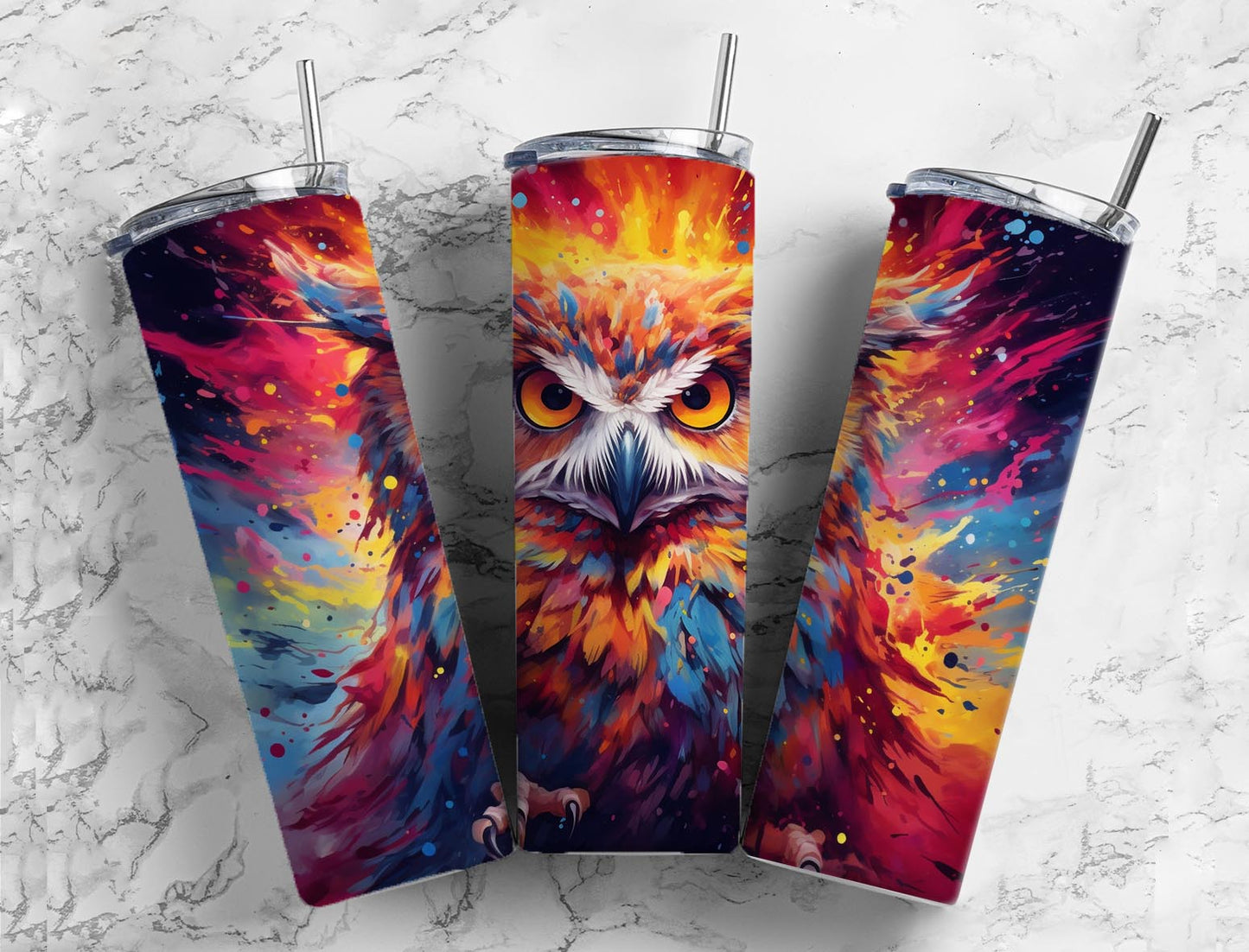 Colorful Painted Owl 20oz Sublimation Tumbler Designs, Painted Owl 9.2 x 8.3”  Tumbler Png, Digital Download