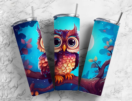 Cute Moon Owl  20oz Sublimation Tumbler Designs, Night Owl 9.2 x 8.3”  Tumbler Png, Digital Download