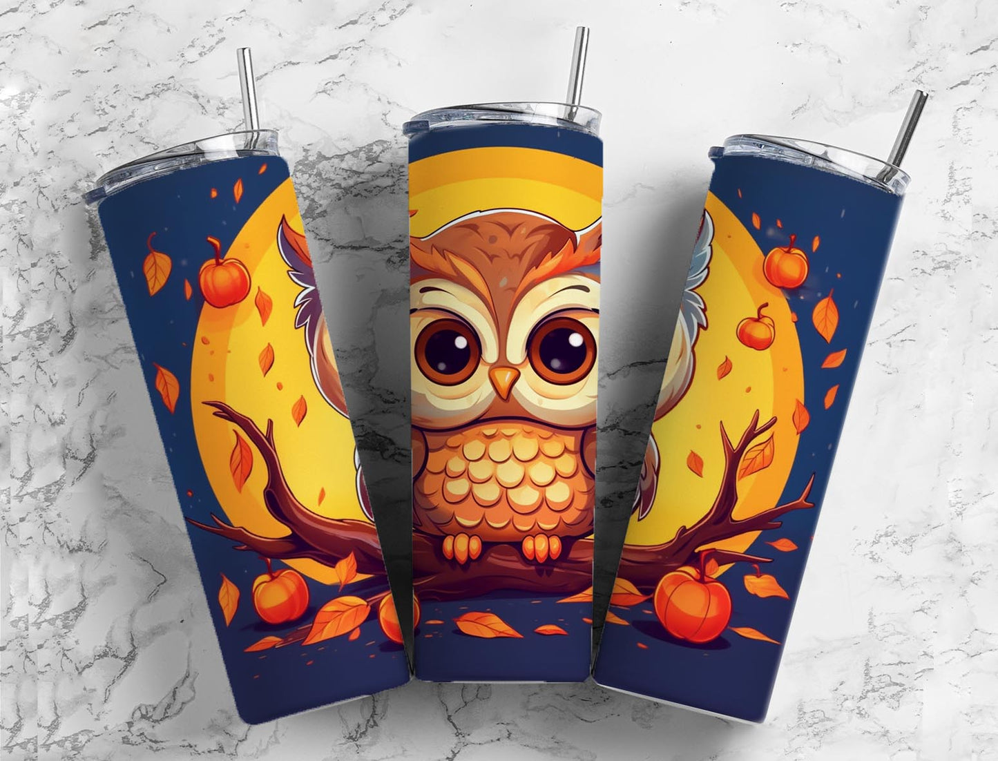 Pumpkins Owl 20oz Sublimation Tumbler Designs, Moon Owl 9.2 x 8.3”  Tumbler Png, Digital Download