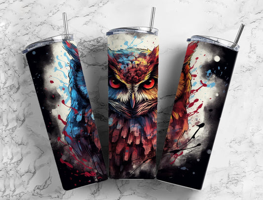 Abstract Painted Owl 20oz Sublimation Tumbler Designs, Vector Owl 9.2 x 8.3”  Tumbler Png, Digital Download