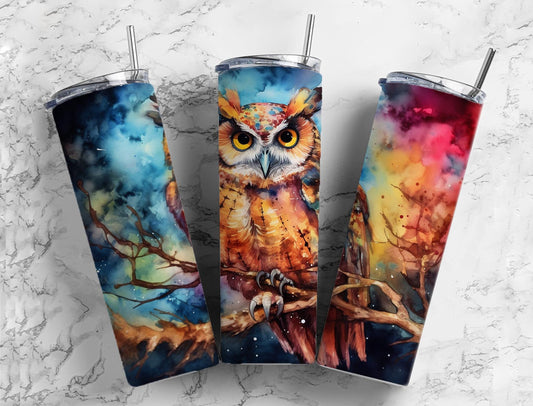 Watercolor Owl 20oz Sublimation Tumbler Designs, Colorful Owl 9.2 x 8.3”  Tumbler Png, Digital Download