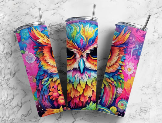 Colorful Pinkish Owl 20oz Sublimation Tumbler Designs, Colorful Owl 9.2 x 8.3”  Tumbler Png, Digital Download