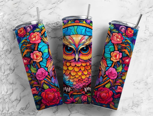 Colorful Flower Owl 20oz Sublimation Tumbler Designs, Rainow Owl 9.2 x 8.3”  Tumbler Png, Digital Download