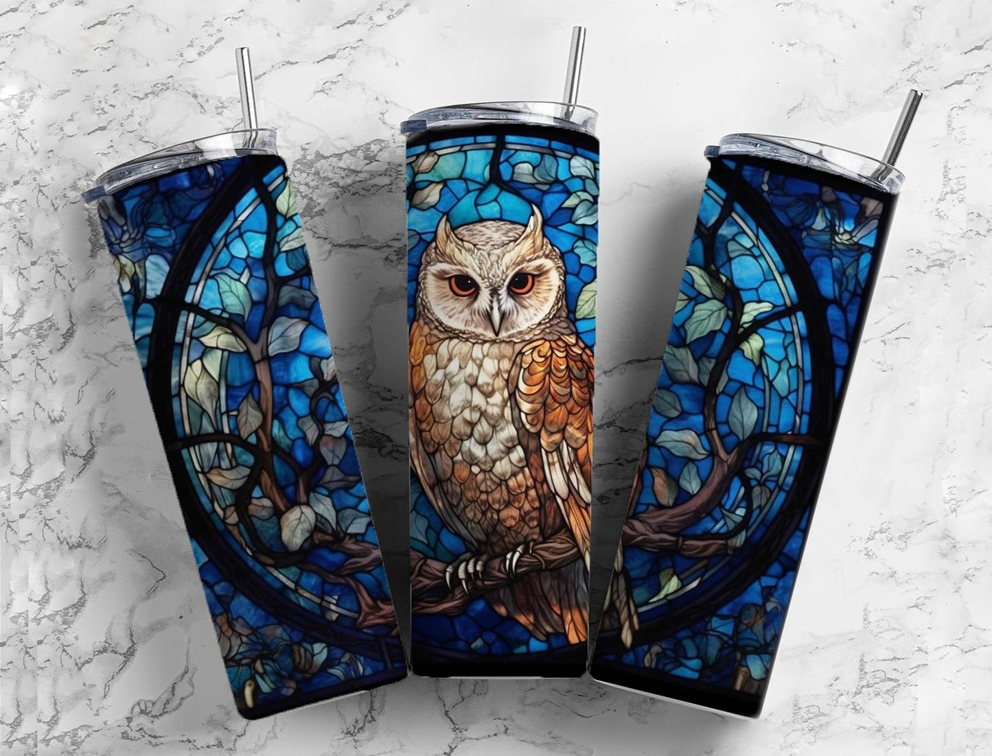 Seamless Blue Owl 20oz Sublimation Tumbler Designs, Abstract Blue Owl 9.2 x 8.3”  Tumbler Png, Digital Download