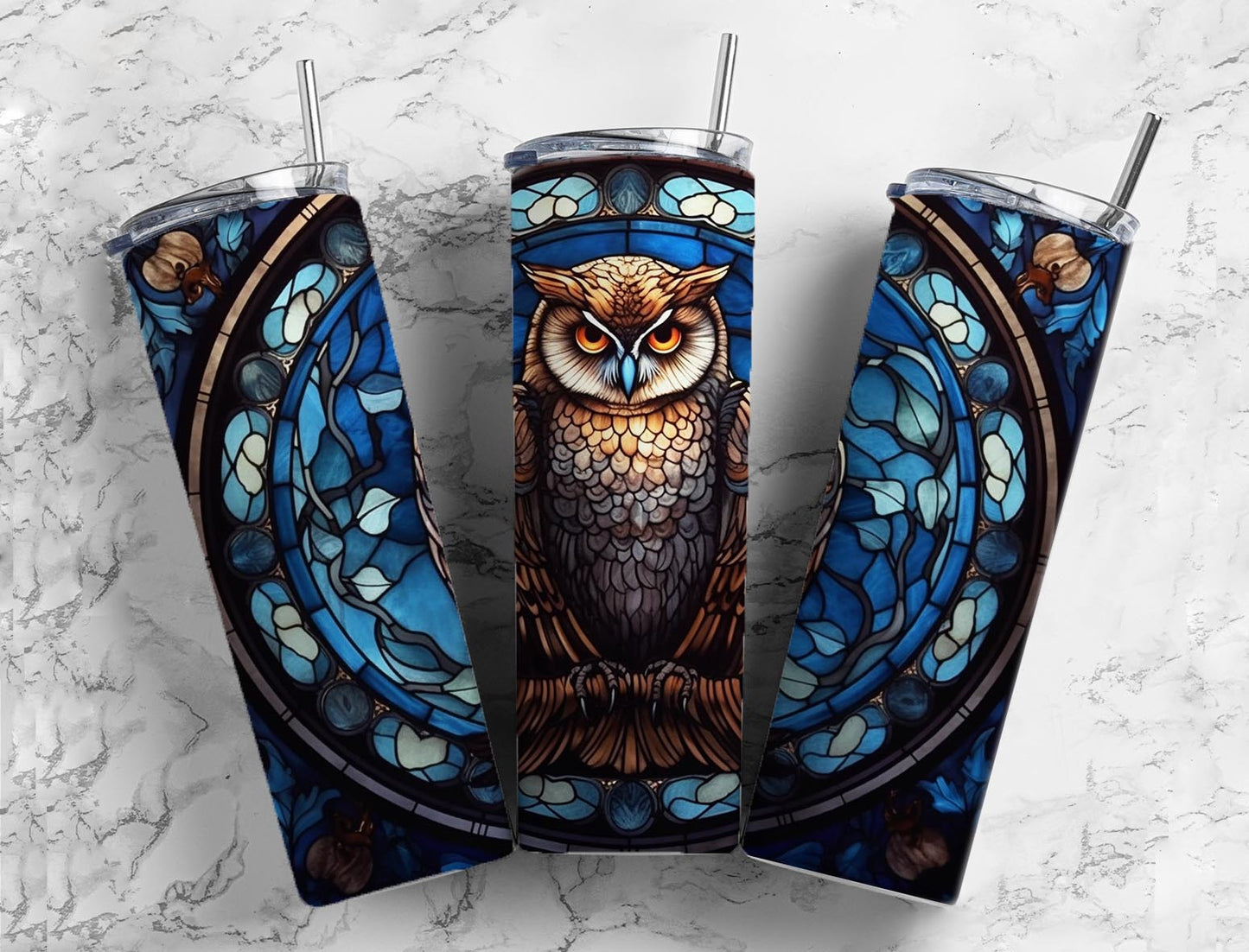 Blue Abstract Owl 20oz Sublimation Tumbler Designs, Blue Owl 9.2 x 8.3”  Tumbler Png, Digital Download