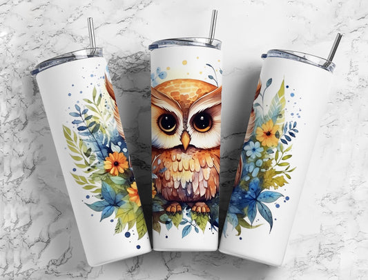 Vintage Flower Owl 20oz Sublimation Tumbler Designs, Colorful Owl 9.2 x 8.3”  Tumbler Png, Digital Download