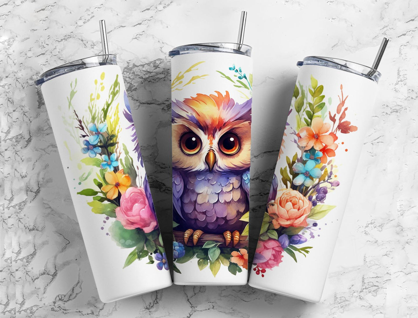 Rainbow Cute Owl 20oz Sublimation Tumbler Designs, Water Color Owl 9.2 x 8.3”  Tumbler Png, Digital Download