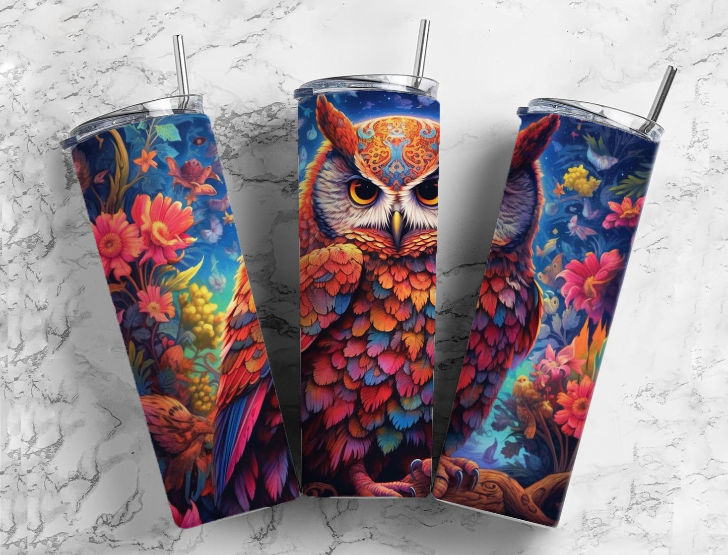 Psychedelic Pattern Owl 20oz Sublimation Tumbler Designs, Psychedelic Pattern 9.2 x 8.3”  Tumbler Png, Digital Download