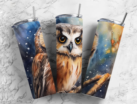 Cartoon Paint Owl 20oz Sublimation Tumbler Designs, Cartoon Owl 9.2 x 8.3”  Tumbler Png, Digital Download