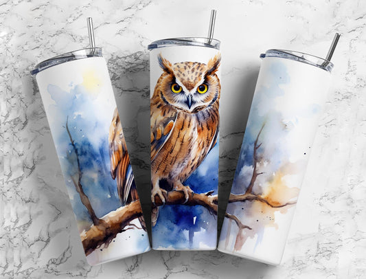 Blue Forest Owl 20oz Sublimation Tumbler Designs, Forest Owl 9.2 x 8.3”  Tumbler Png, Digital Download