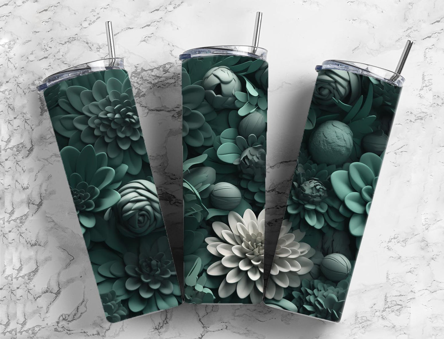 3D Flower 3D FlowerTeal Green Flower 20oz Sublimation Tumbler Designs, 3D Water Lilies 9.2 x 8.3”  Tumbler Png, Digital Download