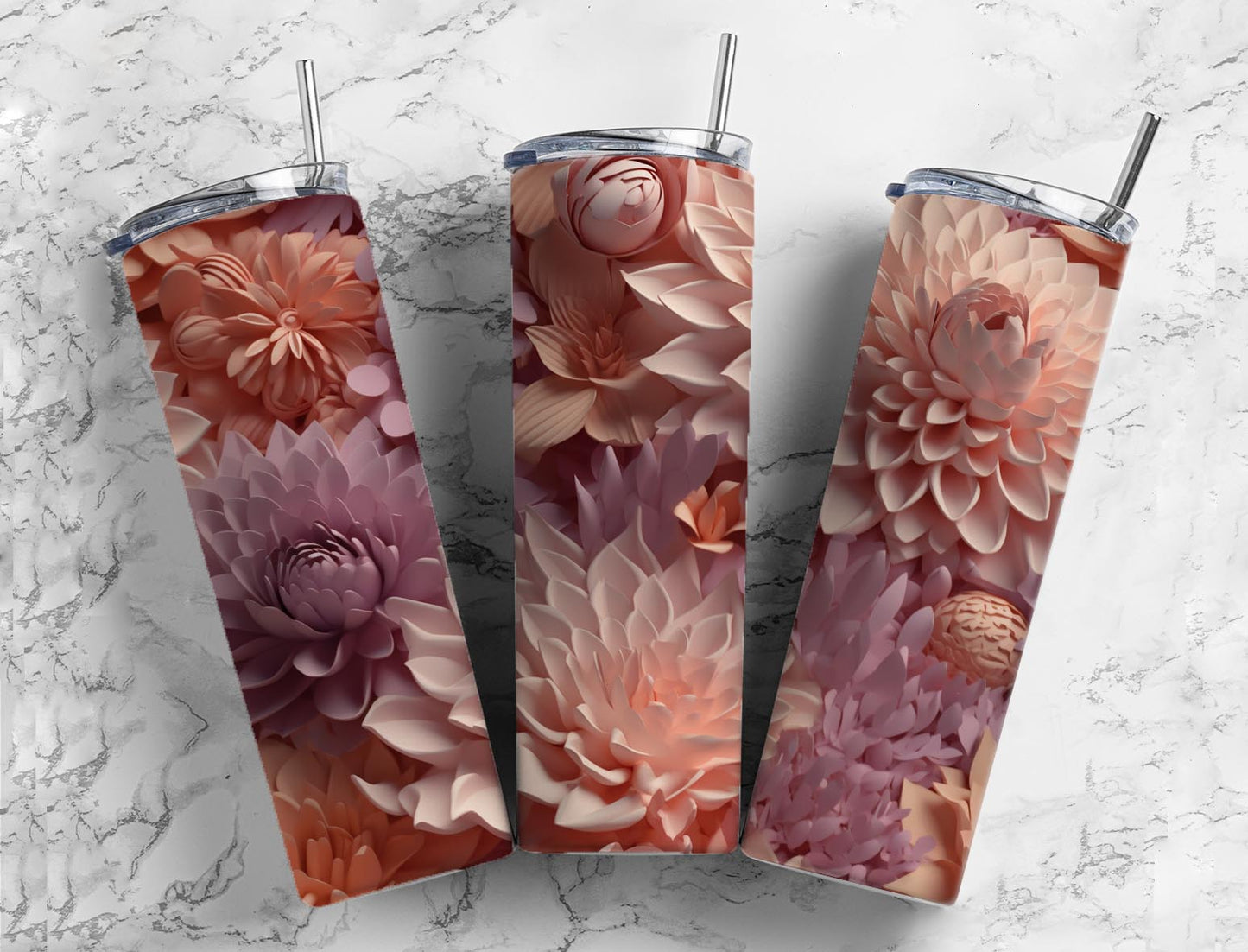 3D Flower 3D FlowerBright Coral Flowers 20oz Sublimation Tumbler Designs, Digital Flowers 9.2 x 8.3”  Tumbler Png, Digital Download