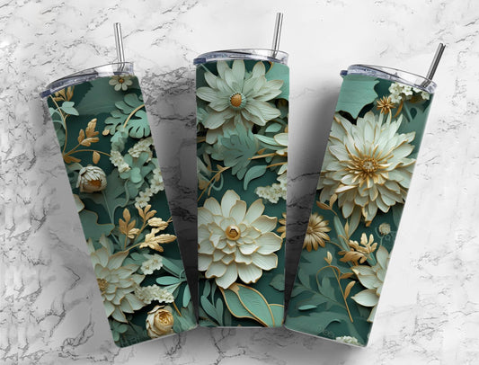 3D Flower 3D FlowerGold Seamless 20oz Sublimation Tumbler Designs, White Water Lilies 9.2 x 8.3”  Tumbler Png, Digital Download