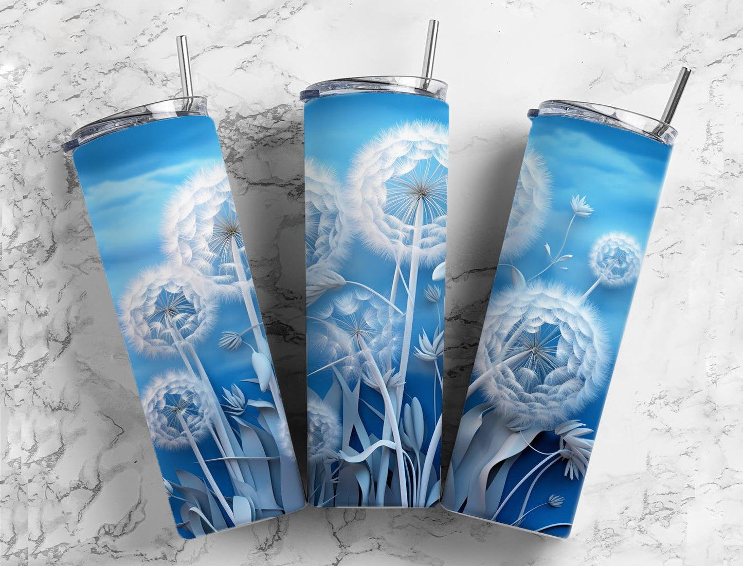 3D Flower 3D Flower3D Dandelions 20oz Sublimation Tumbler Designs, White Flowers 9.2 x 8.3”  Tumbler Png, Digital Download