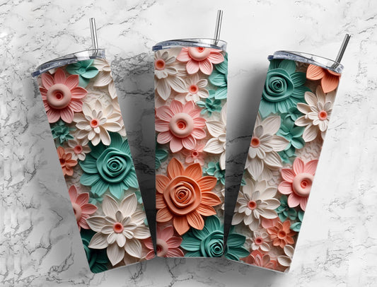 3D Flower 3D FlowerFlowers 20oz Sublimation Tumbler Designs, Pastel Colors 9.2 x 8.3”  Tumbler Png, Digital Download