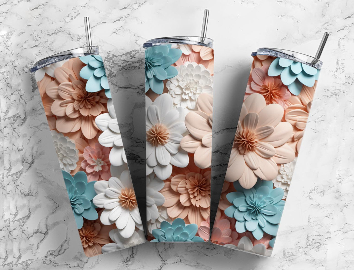 3D Flower 3D Flower3D Daisy 20oz Sublimation Tumbler Designs, Pink Pastel 9.2 x 8.3”  Tumbler Png, Digital Download