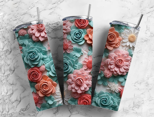 3D Flower 3D FlowerFlowers Floral 20oz Sublimation Tumbler Designs, Pastel Colors 9.2 x 8.3”  Tumbler Png, Digital Download