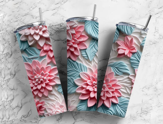 3D Flower 3D FlowerClay Craft Flowers 20oz Sublimation Tumbler Designs, Pastel Colors 9.2 x 8.3”  Tumbler Png, Digital Download