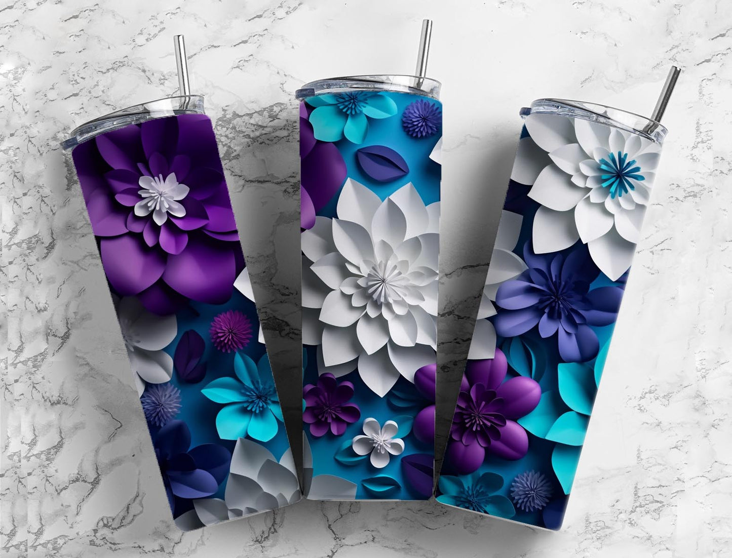 3D Flower 3D FlowerPaper Arts 20oz Sublimation Tumbler Designs, Art Flowers 9.2 x 8.3”  Tumbler Png, Digital Download