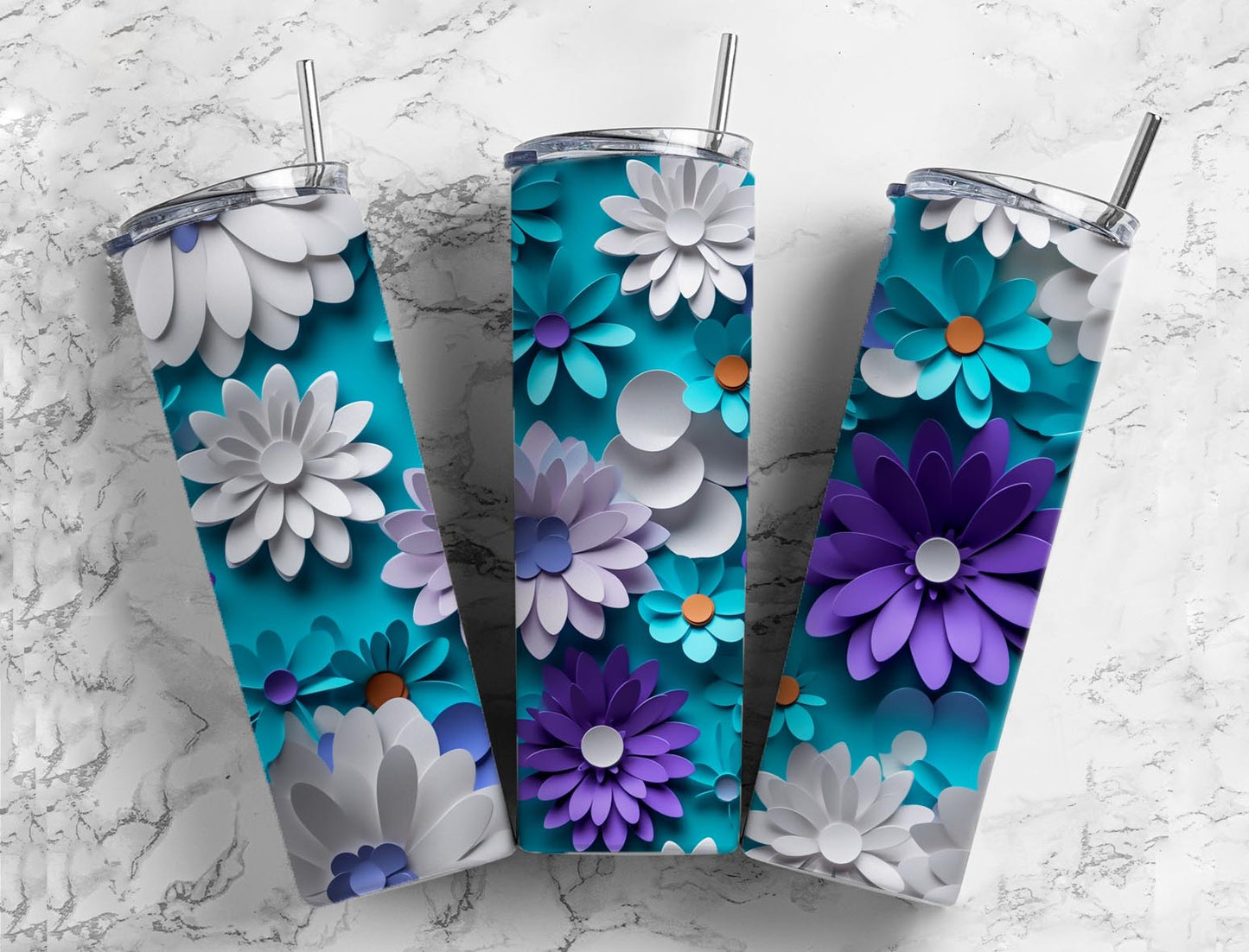 3D Flower 3D FlowerBlue Paper 20oz Sublimation Tumbler Designs, Arts Flowers 9.2 x 8.3”  Tumbler Png, Digital Download