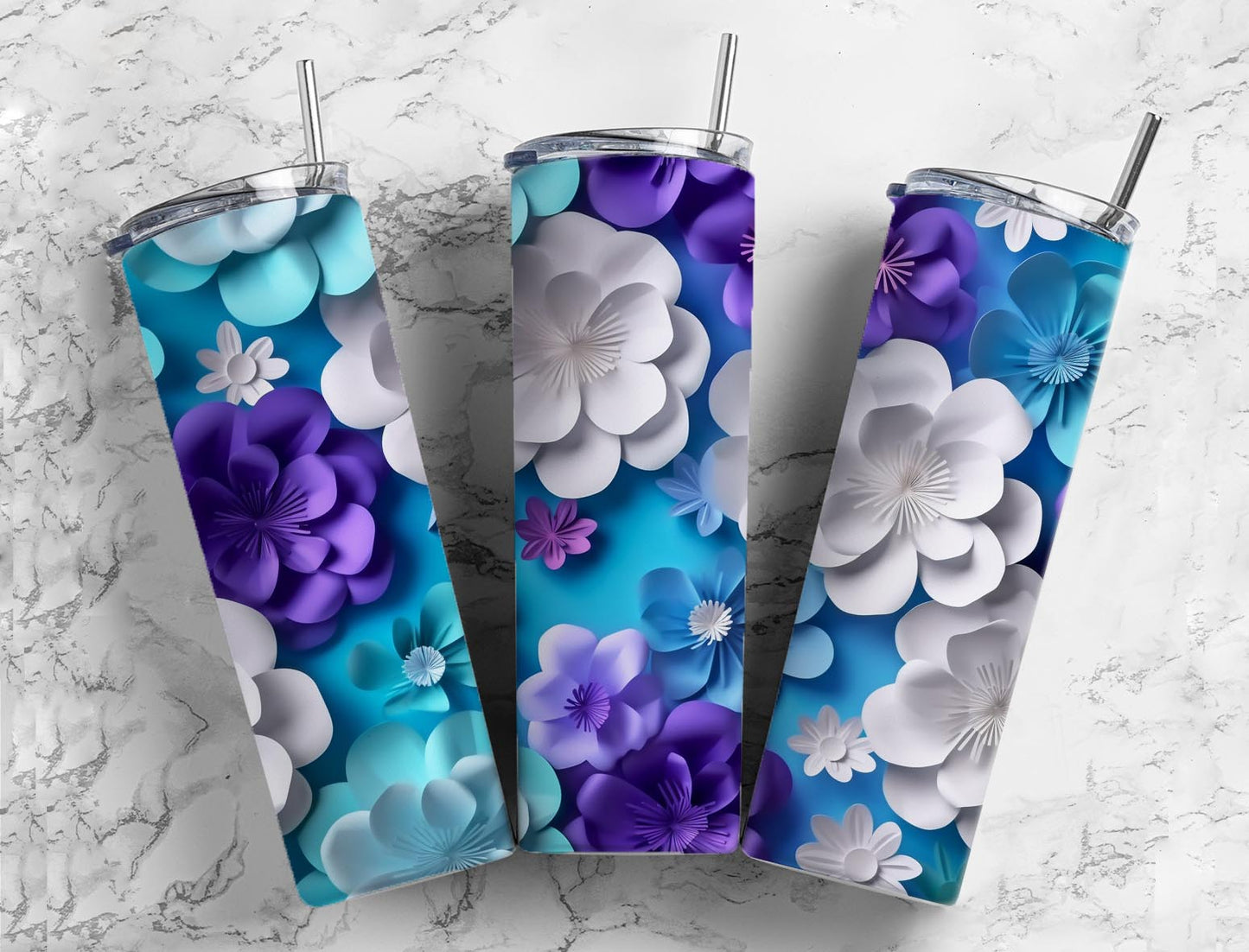 3D Flower 3D FlowerPaper Daisy 20oz Sublimation Tumbler Designs, Blue Arts 9.2 x 8.3”  Tumbler Png, Digital Download