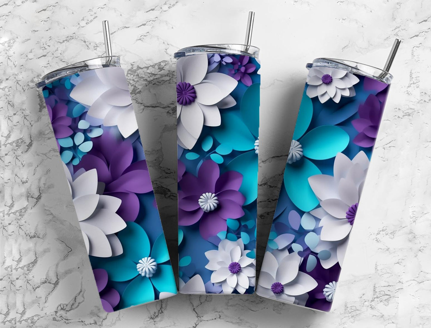 3D Flower 3D FlowerMade of Paper 20oz Sublimation Tumbler Designs,Purple Flowres 9.2 x 8.3”  Tumbler Png, Digital Download